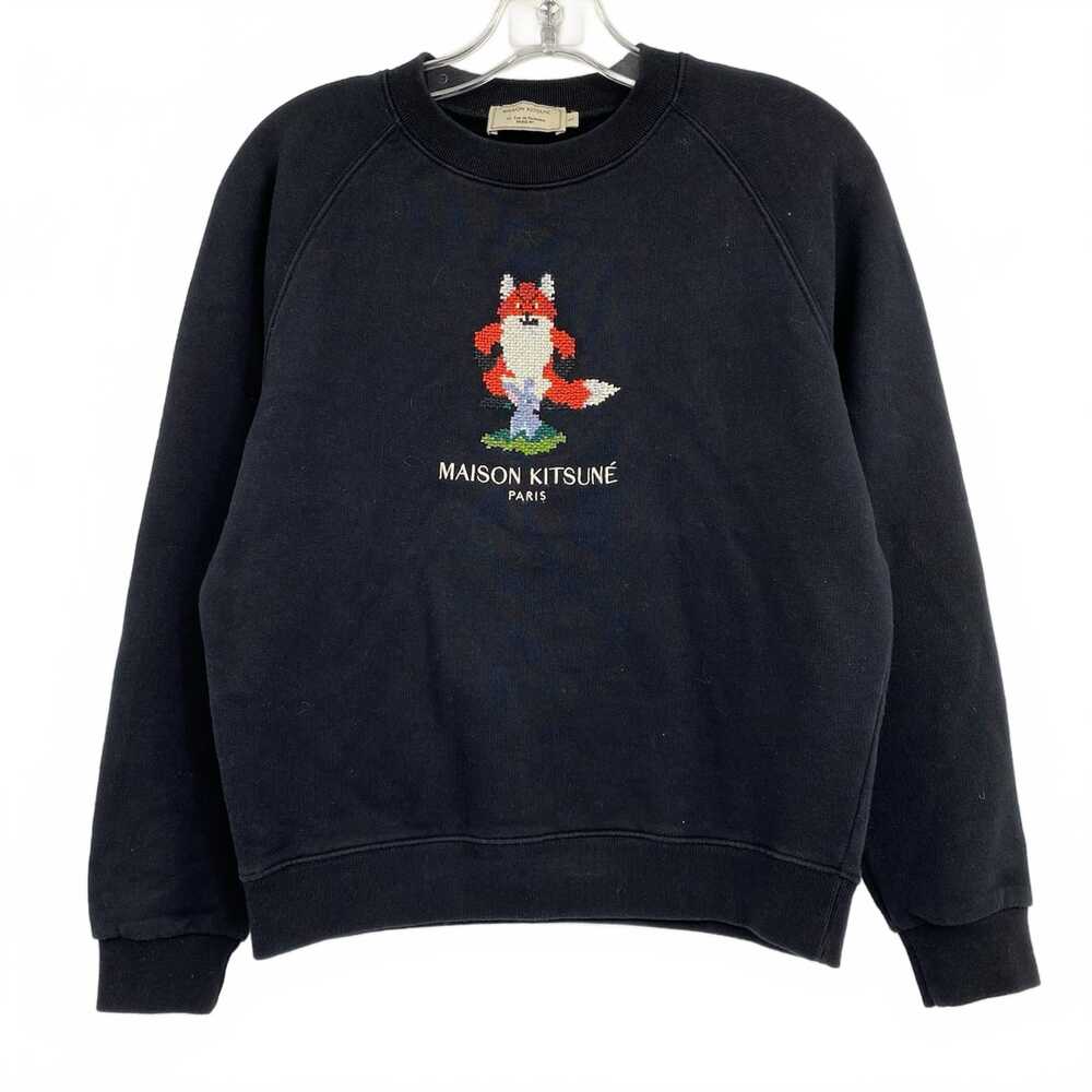 Maison Kitsune Black Embroidered Fox Crewneck Sweatshirt | Women’s S
